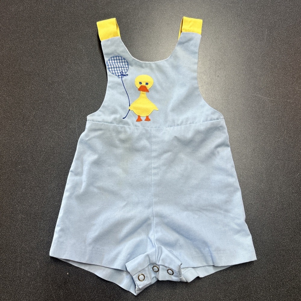 Vintage Chocolate Soup Ducks Romper Blue Canvas 9 12 Mths Retro Kids Medium